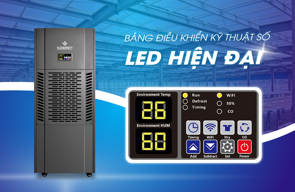 Bảng điều khiển led của máy hút ẩm kosmen KM-250S