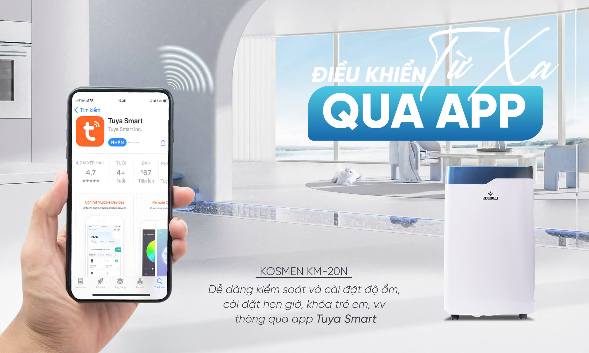 Dễ dàng điều khiển máy hút ẩm Kosmen KM-20N từ xa nhờ tính năng kết nối wifi
